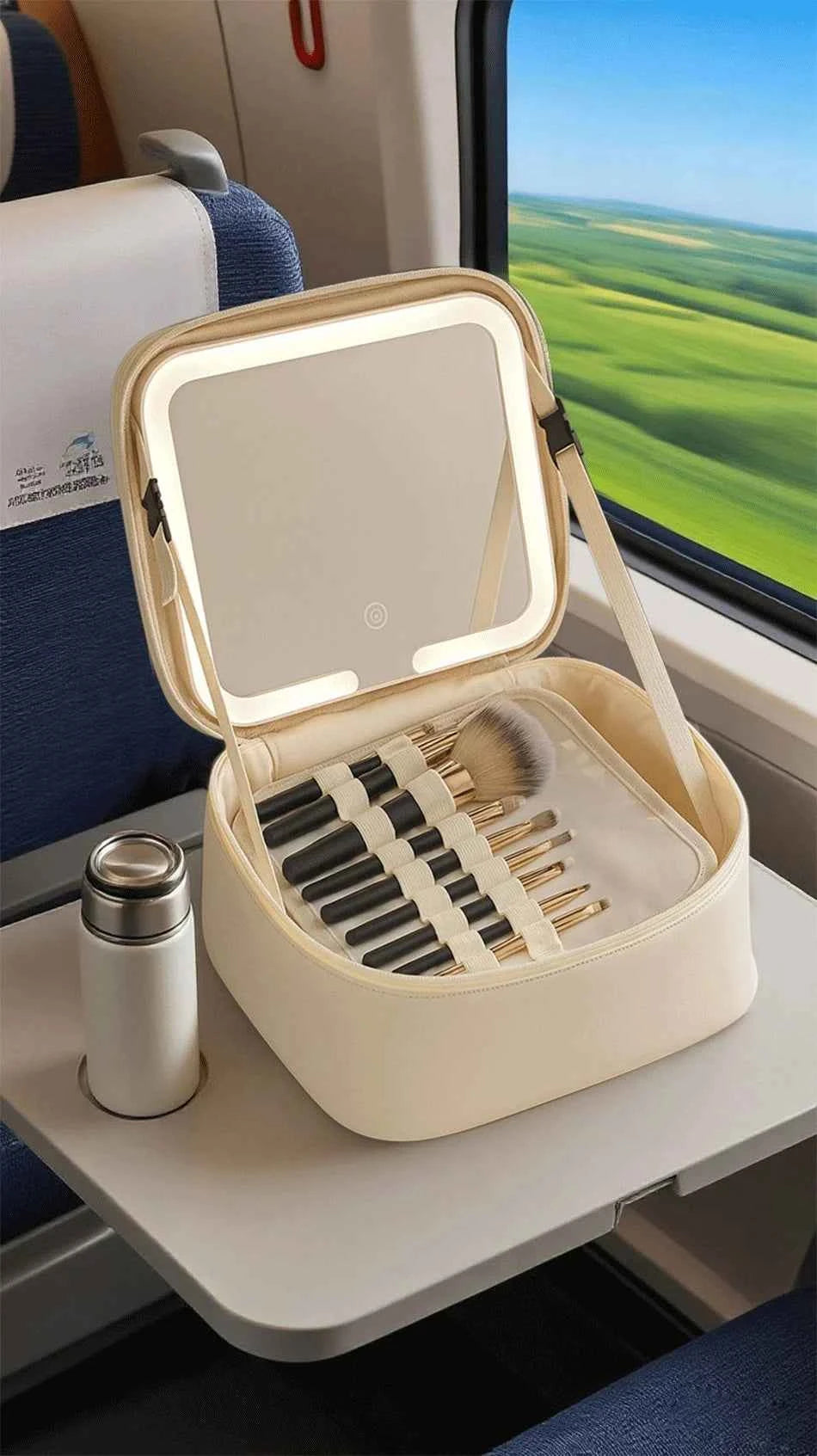 Makeup Bag With LED Mirror Large Capacity Travel Portable With Toilet Storage Bag and Mirror Women's Makeup Bag Organizer