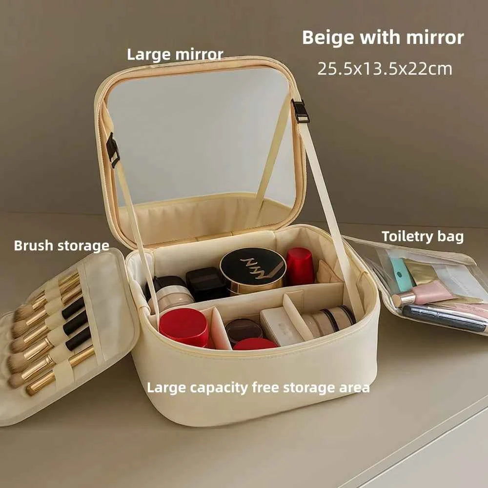 Makeup Bag With LED Mirror Large Capacity Travel Portable With Toilet Storage Bag and Mirror Women's Makeup Bag Organizer