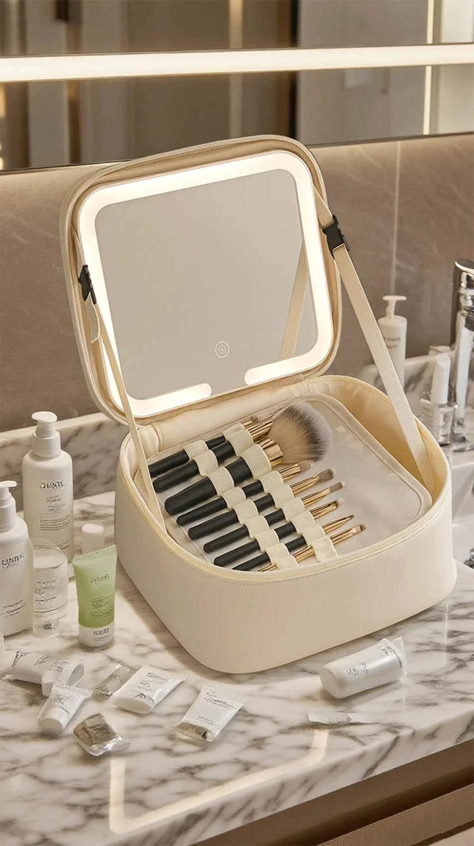 Makeup Bag With LED Mirror Large Capacity Travel Portable With Toilet Storage Bag and Mirror Women's Makeup Bag Organizer