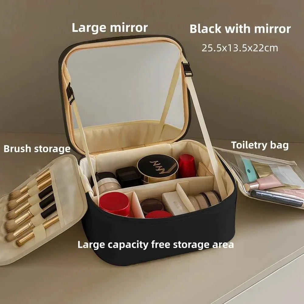 Makeup Bag With LED Mirror Large Capacity Travel Portable With Toilet Storage Bag and Mirror Women's Makeup Bag Organizer